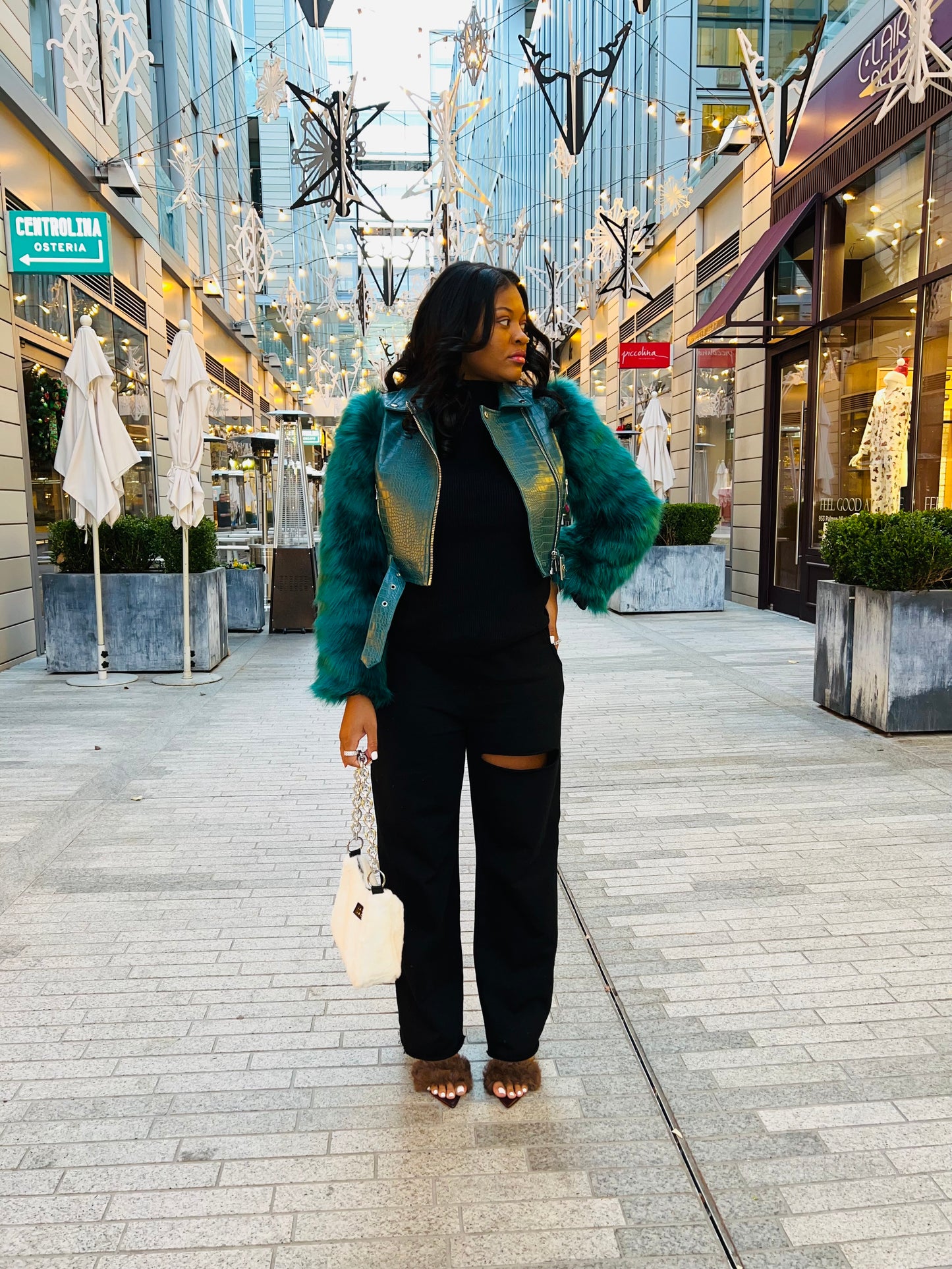Teal fur coat